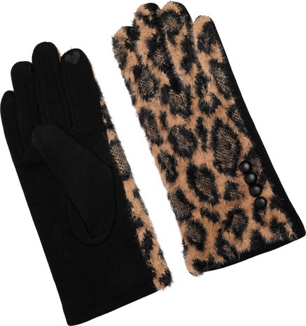 Merkloos Gloves Ladies panther print Gloves Warm Touch - Trendy gloves for winter look - gloves with fur trim - Gloves touchscreen - Copy