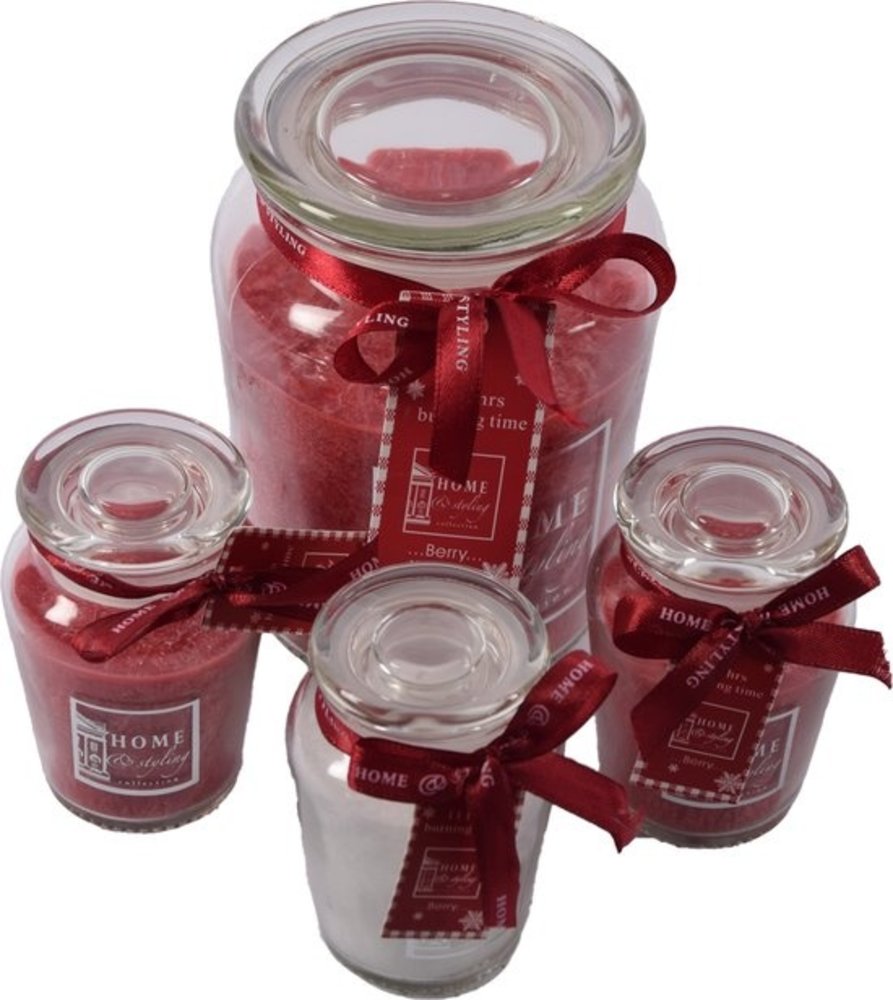 Merkloos Set of 4 Delicious sweet scented candle in glass | berry Red/White | 10x15 cm XL 72/ S 11 burning hours