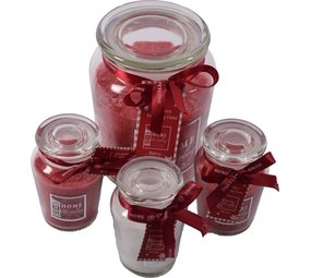 Merkloos Set van 4 Heerlijke zoete Geurkaars in glas | berry Rood/Wit | 10x15 cm XL 72/ S 11 branduren