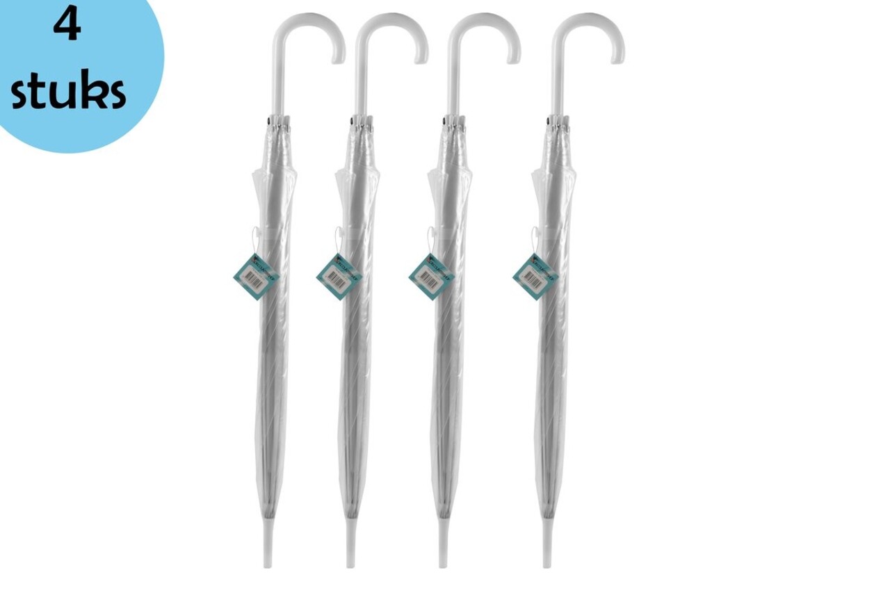 Discountershop Doorzichtige Koepelparaplu 100 cm - Transparant Trouwparaplu - Sterke Paraplu 4 stuks - Winddicht & Stevig Discountershop Doorzichtige Koepelparaplu 100 cm - Transparant Trouwparaplu - Sterke Paraplu 4 stuks - Winddicht & Stevig