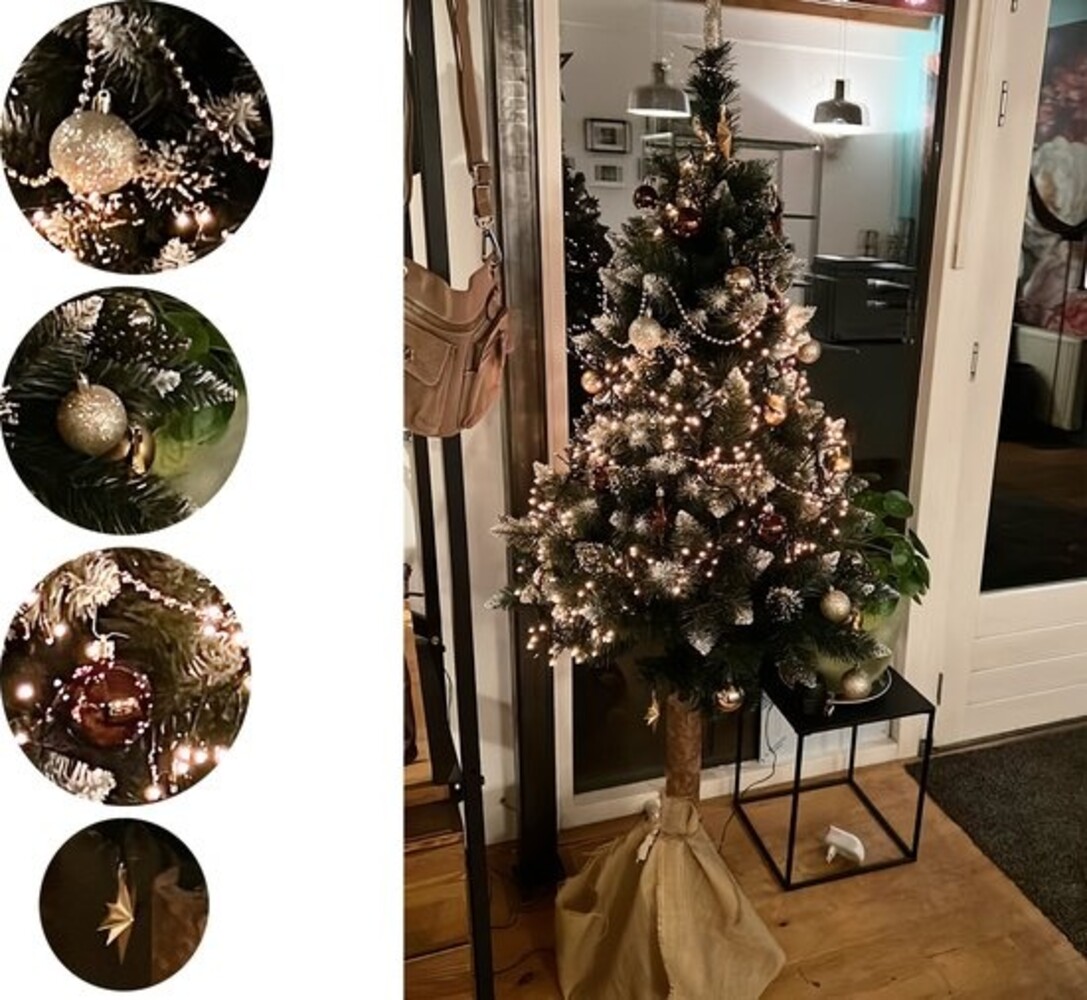 Discountershop Small Christmas baubles with 50 Christmas bauble hooks 3-4cm 44-piece | decoration with a peak gold brown with glitter chain | plastic Christmas bauble