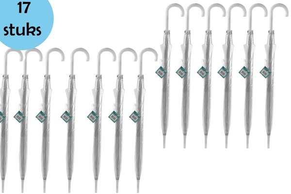 Discountershop Transparante Paraplu Bruiloft 100 cm - Doorzichtige Koepelparaplu - Bruidsparaplu 100 cm - 17 stuks Voordelpak