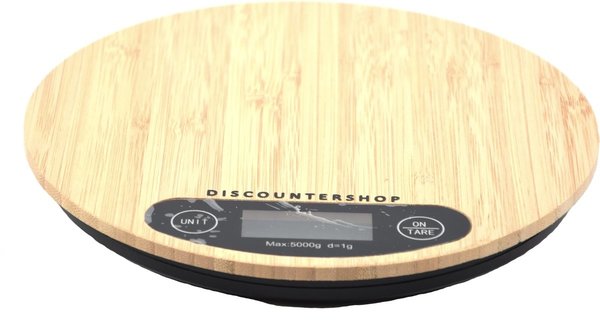 Merkloos Bamboo Kitchen Scales digital - Round - Up to 5 Kg - Kitchen Scales - Scale