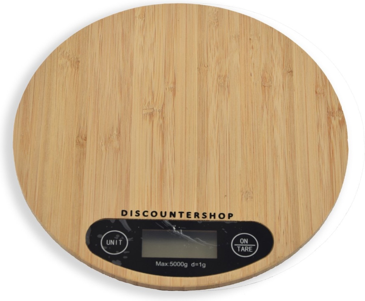 Merkloos Bamboo Kitchen Scales digital - Round - Up to 5 Kg - Kitchen Scales - Scale