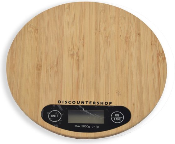 Merkloos Bamboo Kitchen Scales digital - Round - Up to 5 Kg - Kitchen Scales - Scale
