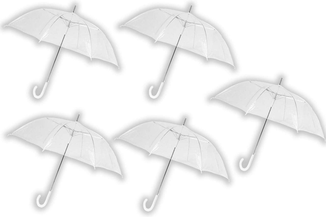 Discountershop Transparent PVC Stick Umbrella 100cm – 5 Pack Clear Dome Umbrellas – Strong Windproof Wedding Umbrellas