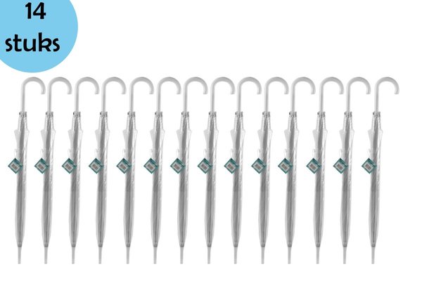 Discountershop Paraplu Transparant Groot 100 cm - Doorzichtige Koepelparaplu - Trouwparaplu 14 stuks - Stevige & Winddicht Discountershop Paraplu Transparant Groot 100 cm - Doorzichtige Koepelparaplu - Trouwparaplu 14 stuks - Stevige & Winddicht