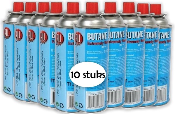 Merkloos Butaan gasbus 400 ml voor campingkooktoestellen - MSF-1a voorraad voor vakanties - vistrips en regelmatig buiten koken - 10 stuks