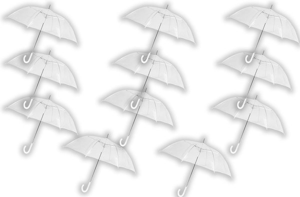 Discountershop Paraplu Transparant Groot 100 cm - Doorzichtige Koepelparaplu - 11 stuks Trouwparaplu voor Regen - Windproof & Stevig