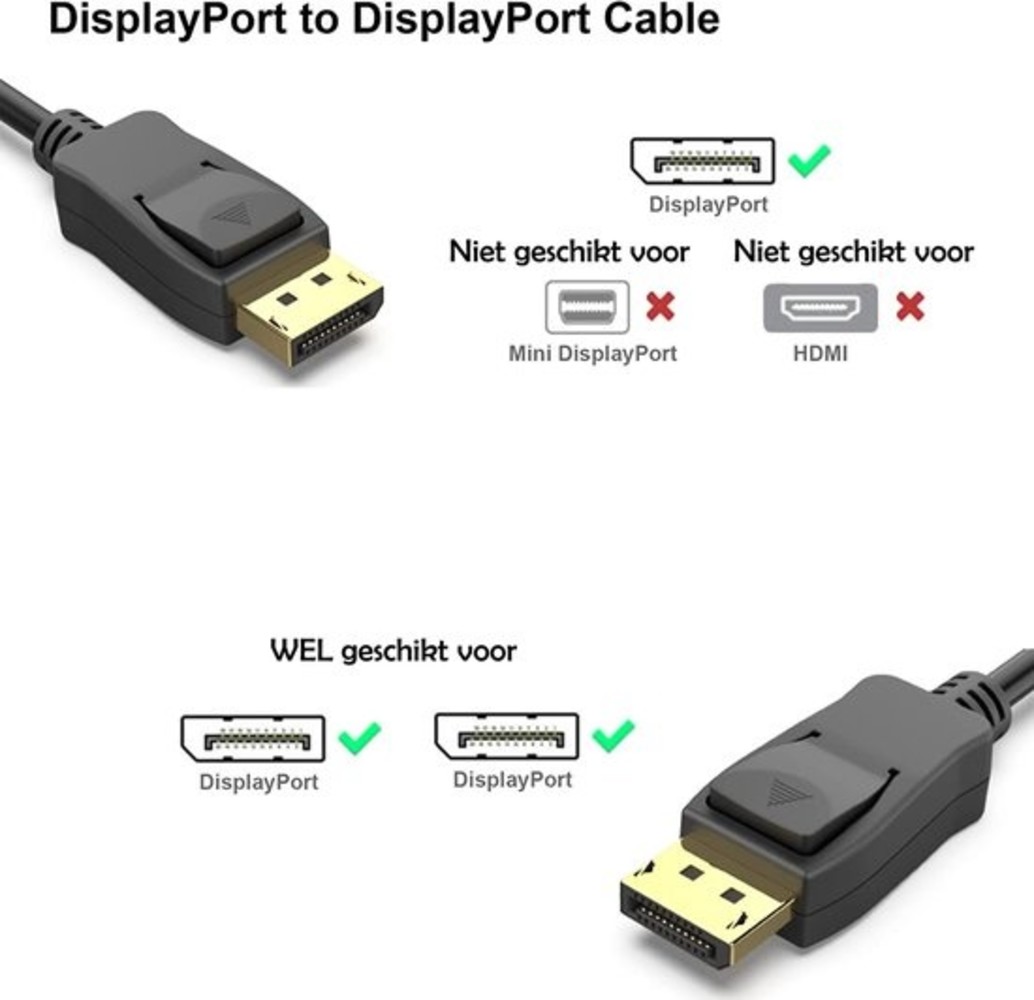 Discountershop Kabel displayport naar displayport kabel DP kabel - Kabel 4K - 2meter Discountershop Kabel displayport naar displayport kabel DP kabel - Kabel 4K - 2meter