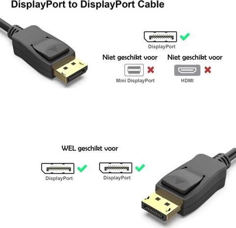 Discountershop Cable displayport to displayport cable DP cable - Cable 4K - 2meter Discountershop Cable displayport to displayport cable DP cable - Cable 4K - 2meter