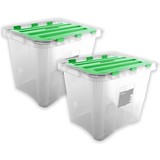Merkloos Opbergbox 24 liter 2 stuks in de verpakking Groen - formaat 29.5 x 39 x 30 cm - Opbergdoos - Opbergkist