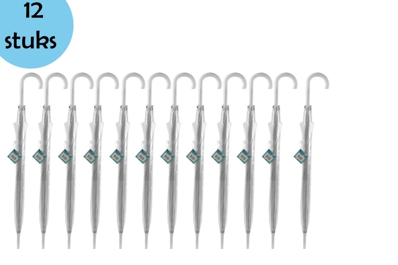 Discountershop Transparent PVC Stick Umbrella 100cm – Clear Dome – Transparent Wedding Umbrellas – 12 Pack Value Set – Durable Wind-Resistant Strong Snow Proof Umbrella
