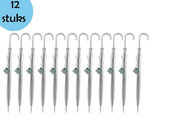 Discountershop Transparante Paraplu Bruiloft 100cm – Koepelparaplu – Bubbleparaplu – 12 Stuks Voordelpak – Luxe Damesparaplu – Stevige Winddichte en Sneeuwbestendige Paraplu