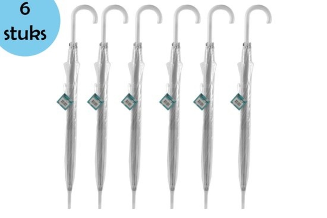Discountershop Transparante Bruidsparaplu 100cm – 6 Stuks Grote Koepelparaplu – Winddichte Sneeuwbestendige Trouwparaplu Set