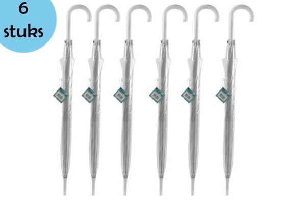 Discountershop Transparante Bruidsparaplu 100cm – 6 Stuks Grote Koepelparaplu – Winddichte Sneeuwbestendige Trouwparaplu Set