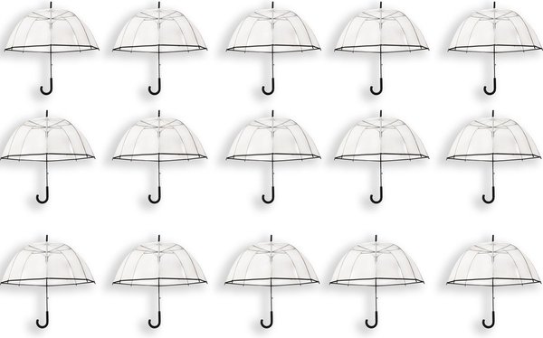 Discountershop 15x Transparante Paraplu 85 cm - Doorzichtige Koepelparaplu - Bubbleparaplu - Winddichte Trouwparaplu met J Haak Handvat