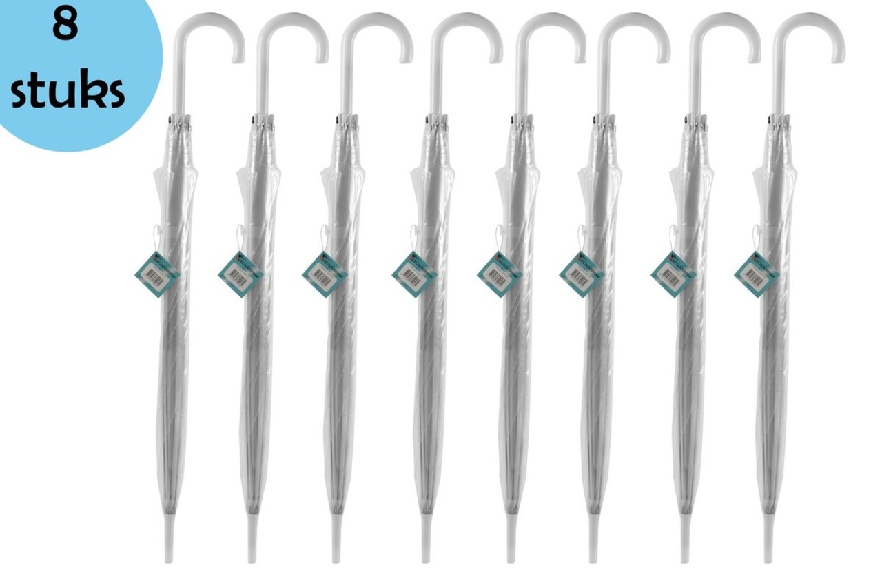 Discountershop Paraplu Transparant Groot 100 cm - Doorzichtige Trouwparaplu - Bruidsparaplu voor Regen & Sneeuw - 8 stuks Discountershop Paraplu Transparant Groot 100 cm - Doorzichtige Trouwparaplu - Bruidsparaplu voor Regen & Sneeuw - 8 stuks
