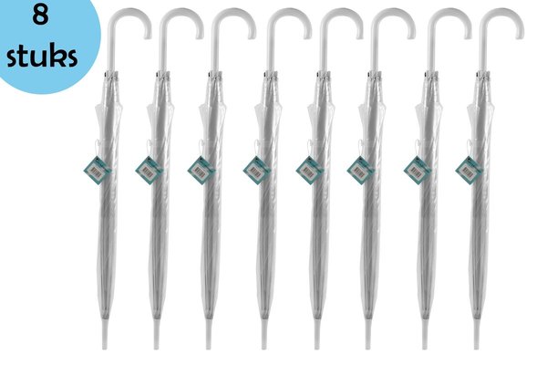 Discountershop Paraplu Transparant Groot 100 cm - Doorzichtige Trouwparaplu - Bruidsparaplu voor Regen & Sneeuw - 8 stuks Discountershop Paraplu Transparant Groot 100 cm - Doorzichtige Trouwparaplu - Bruidsparaplu voor Regen & Sneeuw - 8 stuks