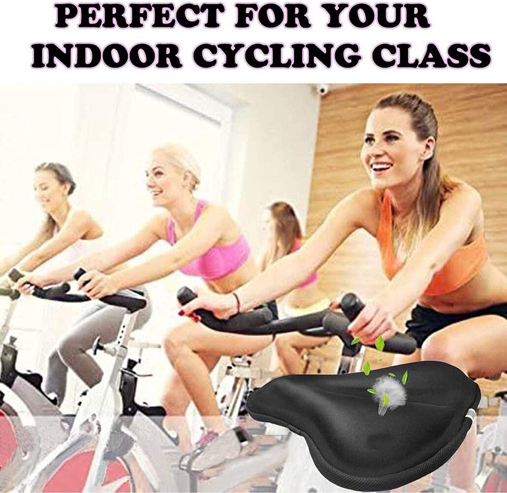 Merkloos Memory Foam Bicycle Saddle Cover with Gel – Comfortable Saddle Cushion for Women & Men – Suitable for Cruiser, Spinning & Home Trainer – 260x235mm – Black