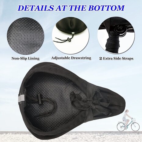 Merkloos Memory Foam Bicycle Saddle Cover with Gel – Comfortable Saddle Cushion for Women & Men – Suitable for Cruiser, Spinning & Home Trainer – 260x235mm – Black