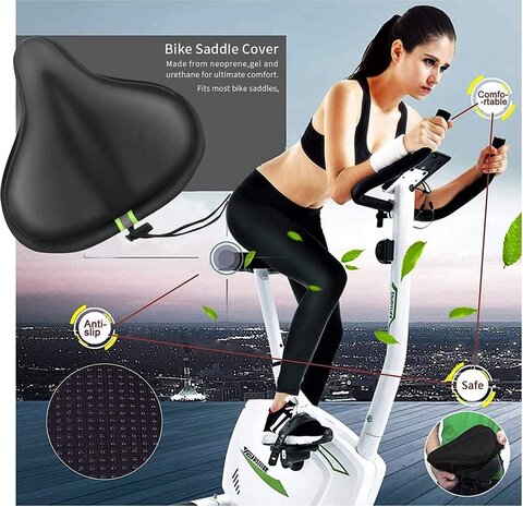 Merkloos Memory Foam Bicycle Saddle Cover with Gel – Comfortable Saddle Cushion for Women & Men – Suitable for Cruiser, Spinning & Home Trainer – 260x235mm – Black