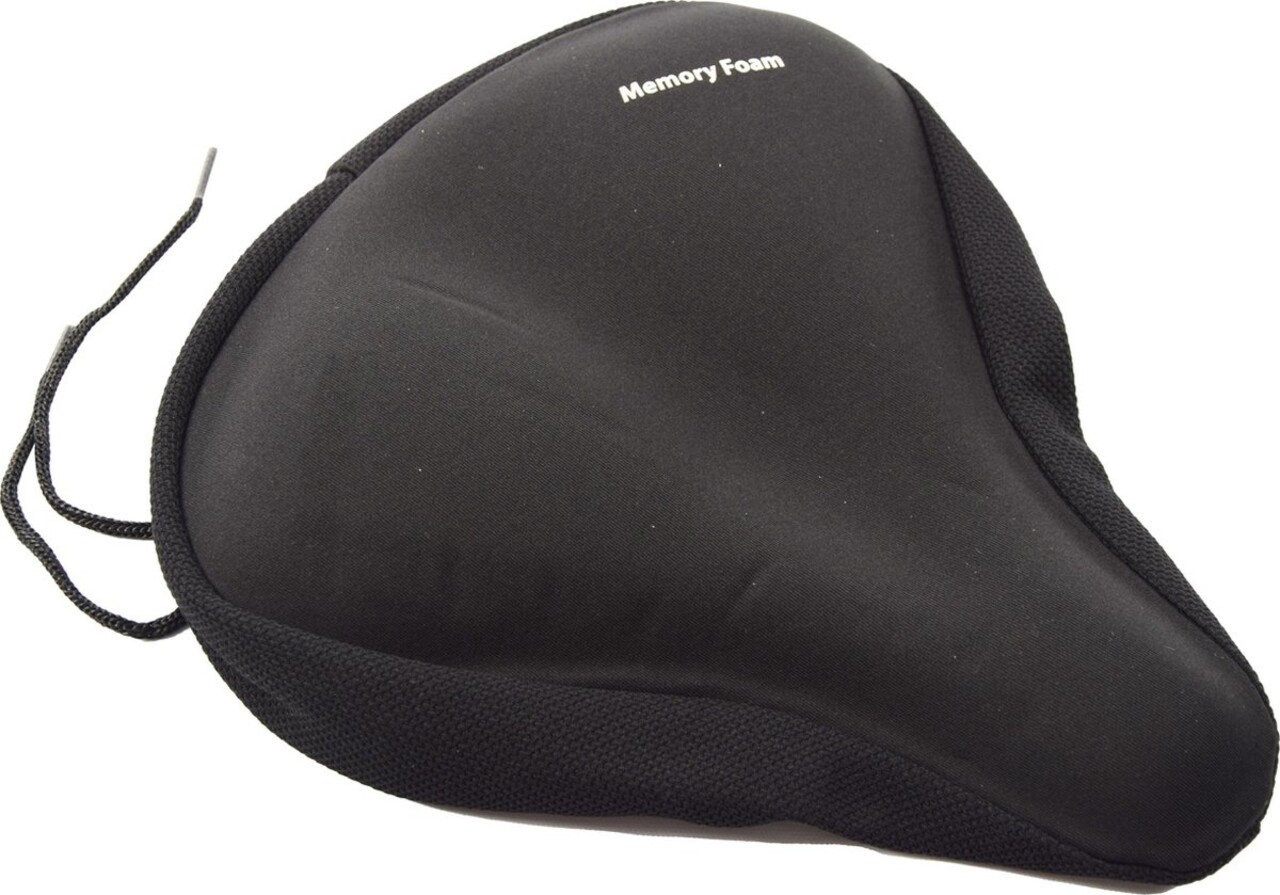 Merkloos Traagschuim Fietszadelhoes met Gel – Comfortabel Zadelkussen voor Dames & Heren – Geschikt voor Cruiser, Spinning & Hometrainer – 260x235mm – Zwart Memory Foam