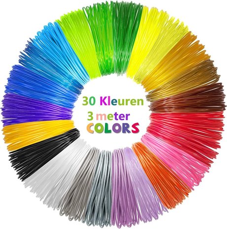 Discountershop 3D pen vullingen - PLA - 30 kleuren - 3D pen filament -5 meter per kleur - navulling - Glow in the dark - sjablonen - Hervulling Discountershop 3D pen vullingen - PLA - 30 kleuren - 3D pen filament -5 meter per kleur - navulling - Glow in the dark - sjablonen - Hervulling