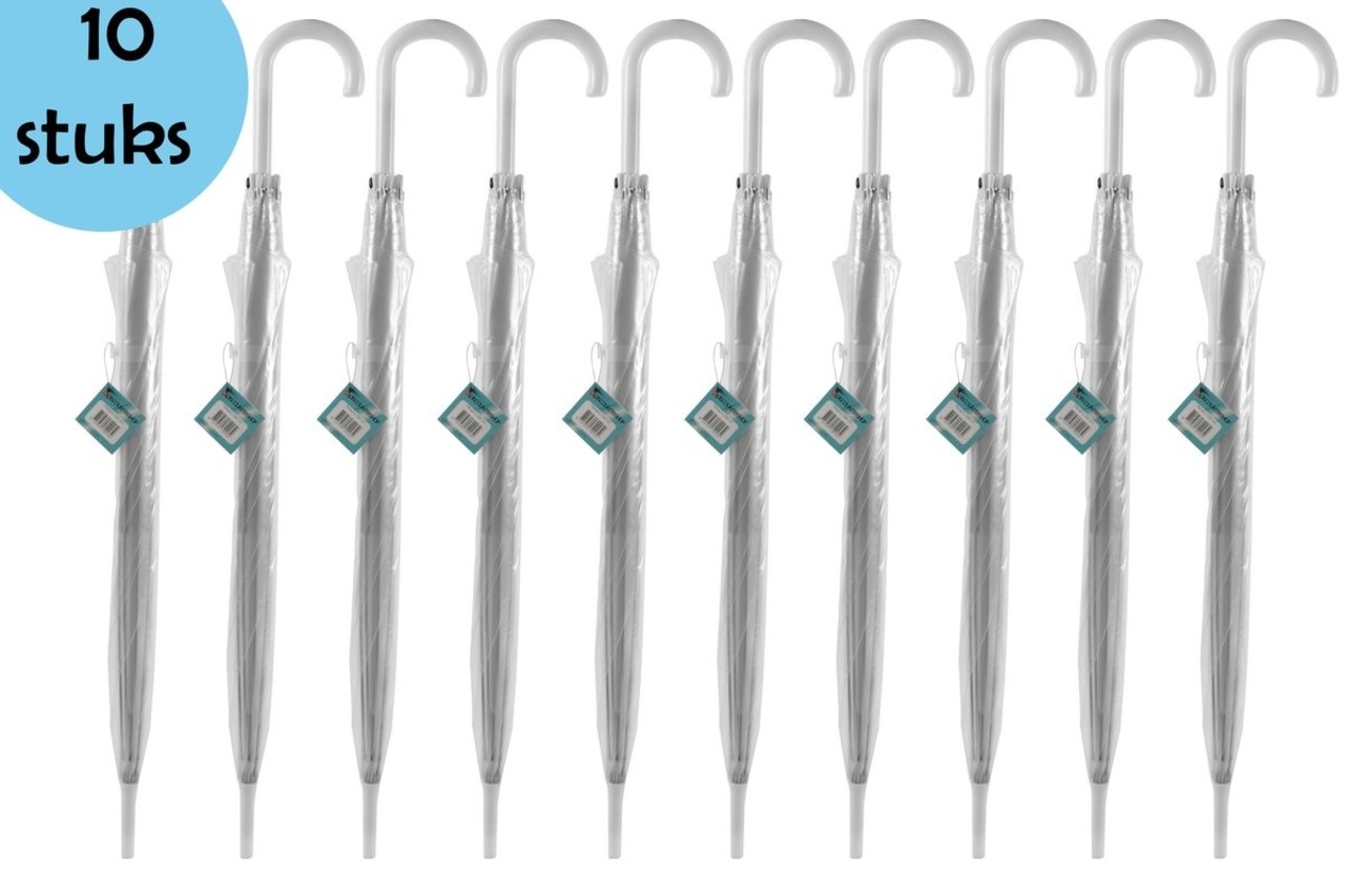Discountershop Doorzichtige Koepelparaplu 100cm voor Bruiloft – Sterke Winddichte Paraplu – Luxe Transparante Damesparaplu – 10 Stuks Voordelpak Discountershop Doorzichtige Koepelparaplu 100cm voor Bruiloft – Sterke Winddichte Paraplu – Luxe Transparante Damesparaplu – 10 Stuks Voordelpak
