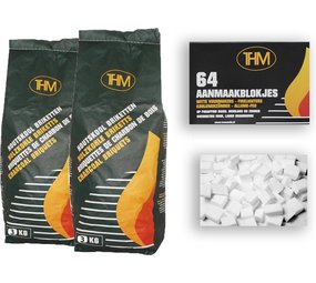 Merkloos 2X houtskoolbriketten van 3 KG inclusief aanmaakblokjes 64 Stuks - Barbecue - BBQ - 2 Stuks - 6kilogram briketten Merkloos 2X houtskoolbriketten van 3 KG inclusief aanmaakblokjes 64 Stuks - Barbecue - BBQ - 2 Stuks - 6kilogram briketten