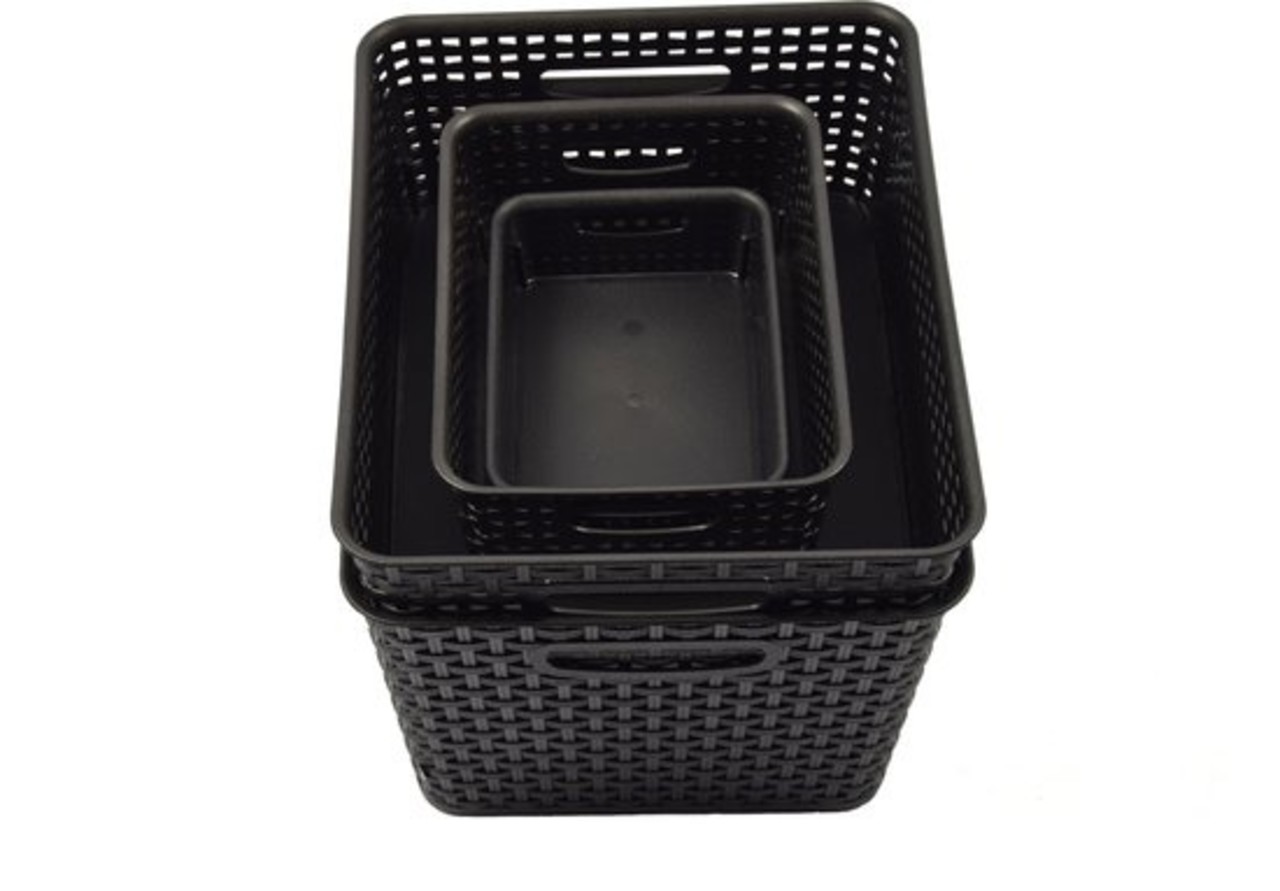 Merkloos 6-Pack Mix Black Plastic Woven Rattan Storage Basket Desktop Baskets Plastic Fruit Basket - Organizer - Storage Baskets Merkloos 6-Pack Mix Black Plastic Woven Rattan Storage Basket Desktop Baskets Plastic Fruit Basket - Organizer - Storage Baskets