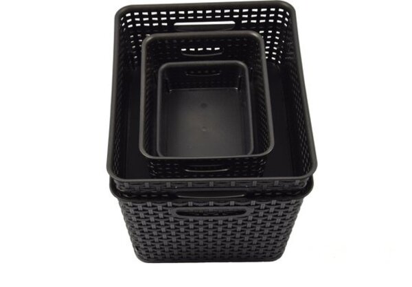 Merkloos 6-Pack Mix Black Plastic Woven Rattan Storage Basket Desktop Baskets Plastic Fruit Basket - Organizer - Storage Baskets Merkloos 6-Pack Mix Black Plastic Woven Rattan Storage Basket Desktop Baskets Plastic Fruit Basket - Organizer - Storage Baskets