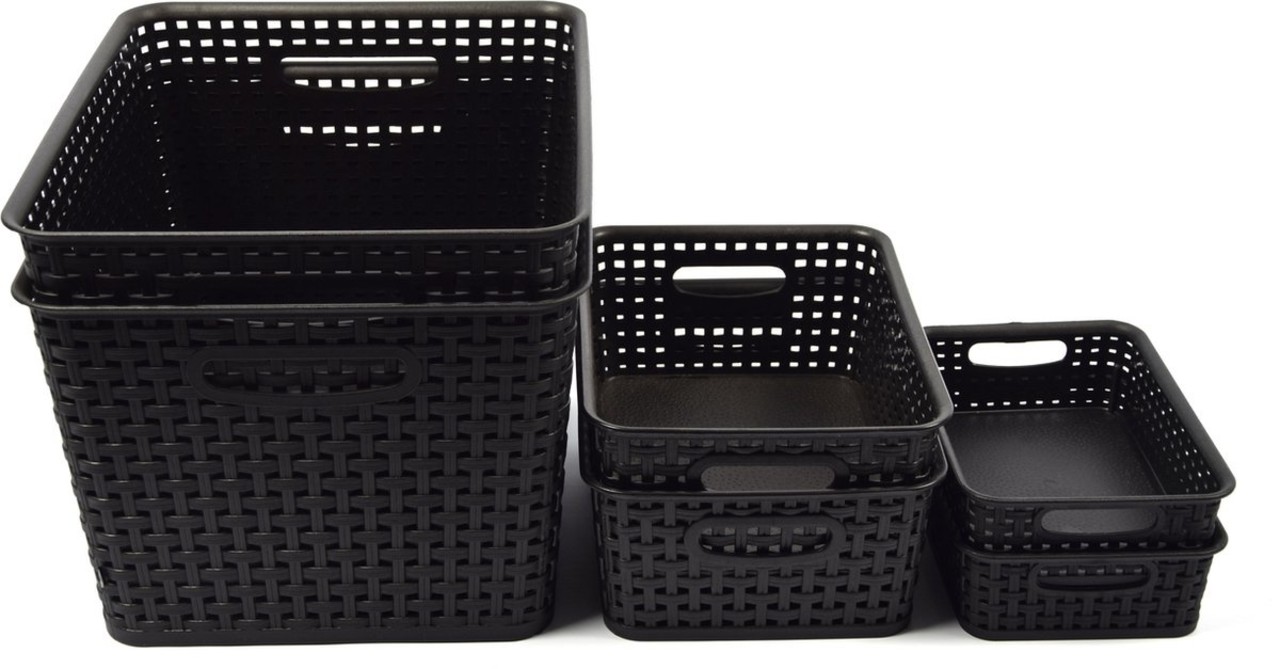 Merkloos 6-Pack Mix Black Plastic Woven Rattan Storage Basket Desktop Baskets Plastic Fruit Basket - Organizer - Storage Baskets Merkloos 6-Pack Mix Black Plastic Woven Rattan Storage Basket Desktop Baskets Plastic Fruit Basket - Organizer - Storage Baskets