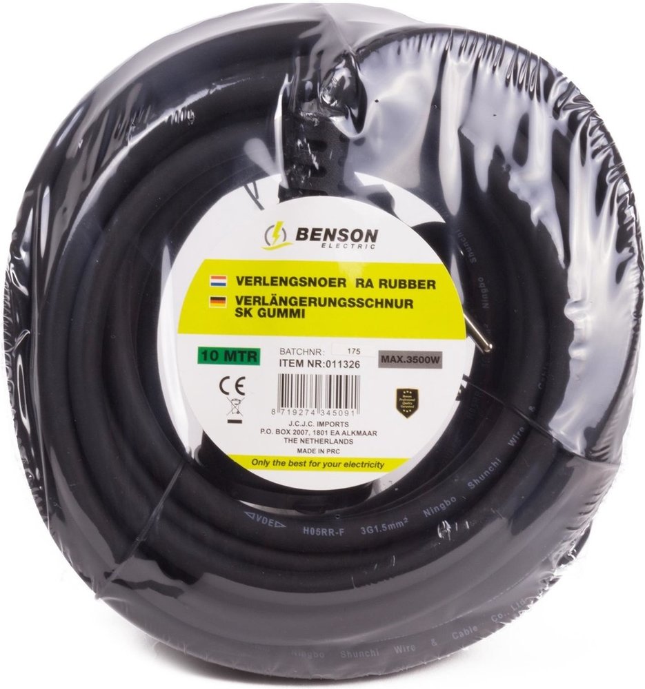 Merkloos Verlengsnoer Rubber met Randaarde 10 meter Merkloos Verlengsnoer Rubber met Randaarde 10 meter