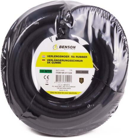 Merkloos Verlengsnoer Rubber met Randaarde 10 meter Merkloos Verlengsnoer Rubber met Randaarde 10 meter