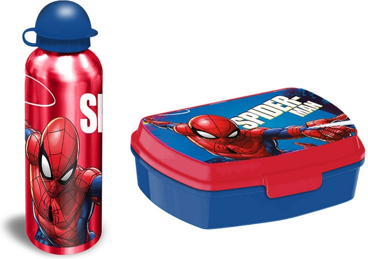 Over instelling mobiel Garderobe Spiderman Lunchset met waterfles 450ml en broodtrommel - Spiderman  Aluminium Waterfles – Blauw - Broodtrommel spiderman - Discountershop.nl