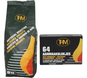 THM 1X houtskoolbriketten-2.5 kilo inclusief aanmaakblokjes 64 Stuks THM 1X houtskoolbriketten-2.5 kilo inclusief aanmaakblokjes 64 Stuks