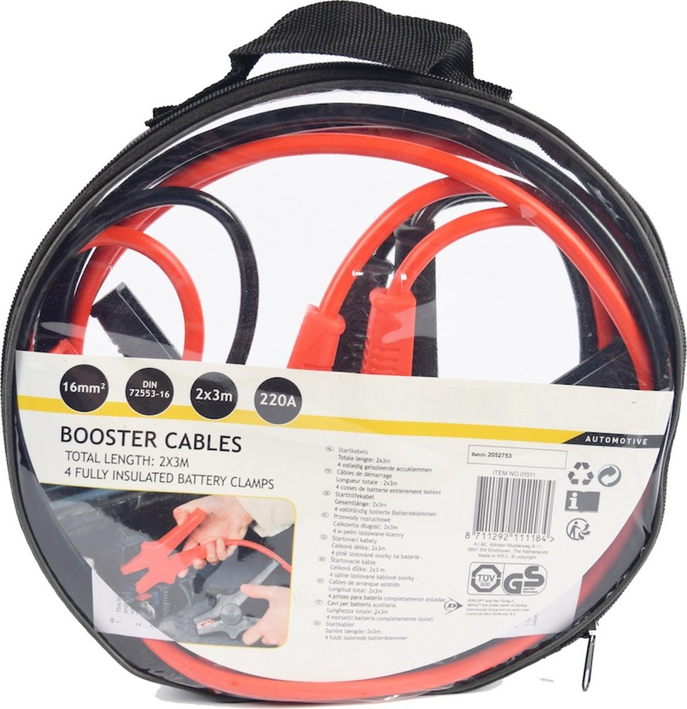 Merkloos Starter cable 220 Ampere with storage bag (12V/24V)