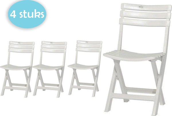 Merkloos 4 Pieces of white plastic folding chairs for indoors or outdoors | White | Garden chair | Bistro chair | Balcony chair | Foldable Camping Chair | 46cm x 41cm x 78cm Merkloos 4 Pieces of white plastic folding chairs for indoors or outdoors | White | Garden chair | Bistro chair | Balcony chair | Foldable Camping Chair | 46cm x 41cm x 78cm