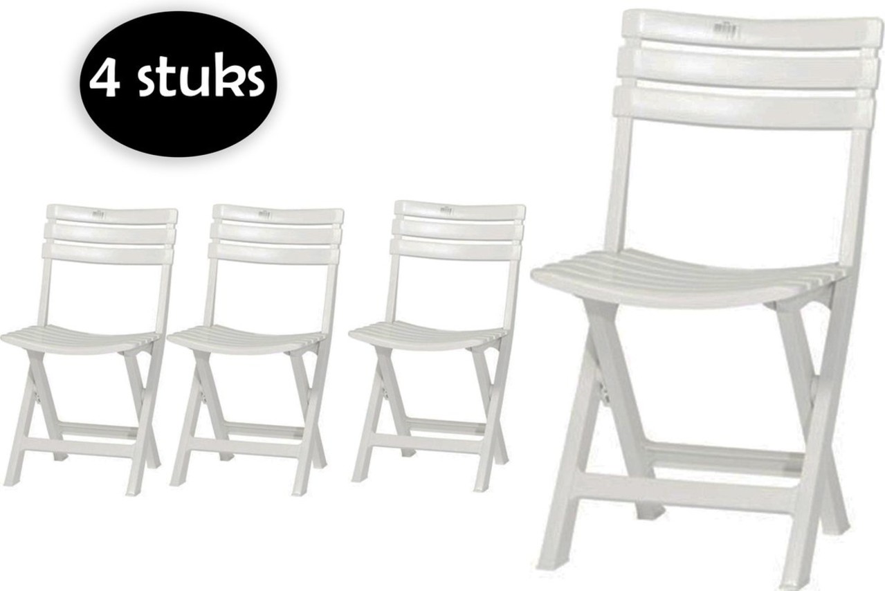 Merkloos 4 Pieces of white plastic folding chairs for indoors or outdoors | White | Garden chair | Bistro chair | Balcony chair | Foldable Camping Chair | 46cm x 41cm x 78cm Merkloos 4 Pieces of white plastic folding chairs for indoors or outdoors | White | Garden chair | Bistro chair | Balcony chair | Foldable Camping Chair | 46cm x 41cm x 78cm