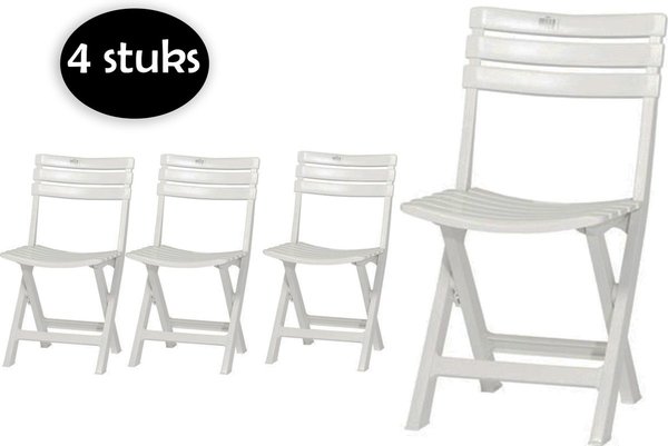 Merkloos 4 Pieces of white plastic folding chairs for indoors or outdoors | White | Garden chair | Bistro chair | Balcony chair | Foldable Camping Chair | 46cm x 41cm x 78cm Merkloos 4 Pieces of white plastic folding chairs for indoors or outdoors | White | Garden chair | Bistro chair | Balcony chair | Foldable Camping Chair | 46cm x 41cm x 78cm