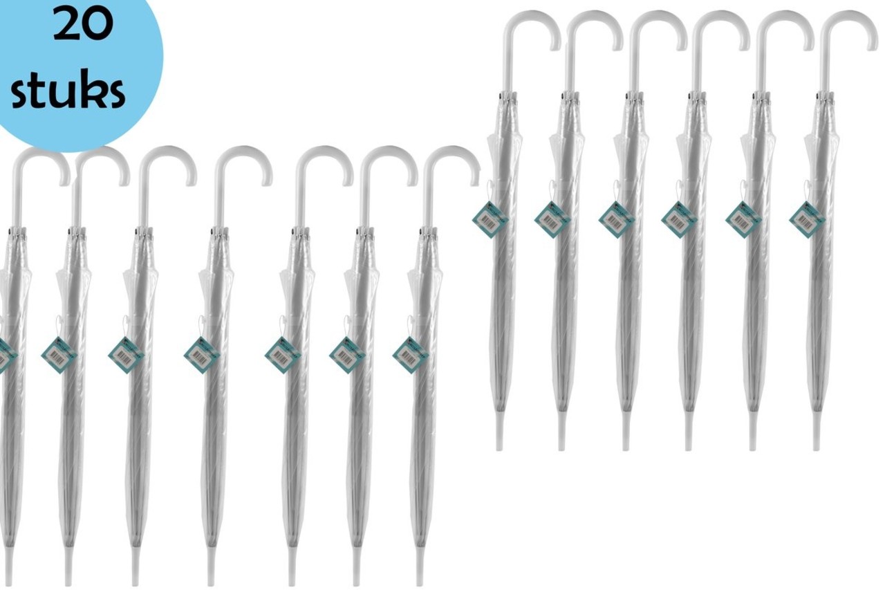 Discountershop Paraplu Transparant Groot 100 cm - 20 stuks Voordelpak - Doorzichtige Koepelparaplu - Stevige & Lichtgewicht