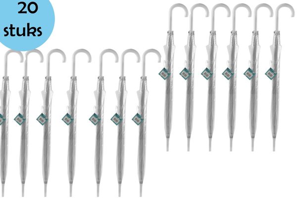 Discountershop Paraplu Transparant Groot 100 cm - 20 stuks Voordelpak - Doorzichtige Koepelparaplu - Stevige & Lichtgewicht