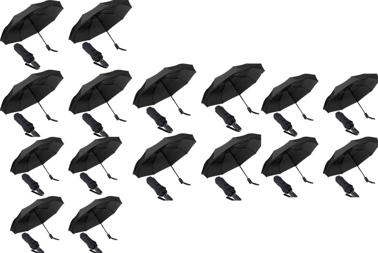 Discountershop 16x Automatic Storm Umbrella - Umbrella - Automatic, Foldable & Windproof up to 70 - 80 km p/h - Ø 95 cm - 7 panels - Double Layer - Black