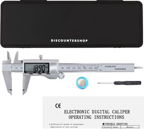 Discountershop Professional Digital Caliper with handy storage case - Incl. extra batteries - stainless steel - 150mm measuring range
