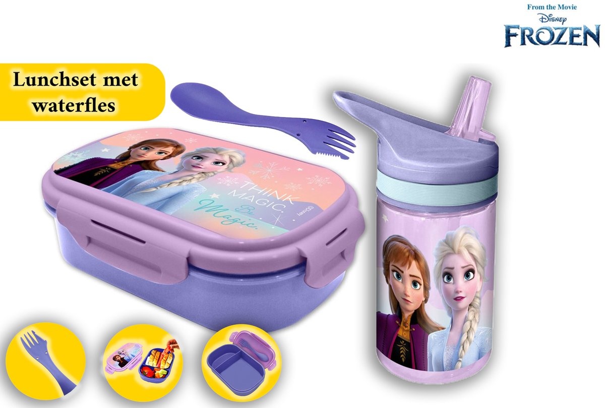 Disney Frozen Lunch Bag 4-Set, Water Bottle, Lunch Bag, Pencil Case, and  Carabin