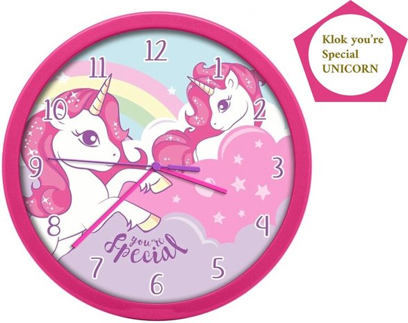 Unicorn Wandklok voor kinderen 25 cm - Unicorn You're Special Roze Unicorn Wandklok voor kinderen 25 cm - Unicorn You're Special Roze
