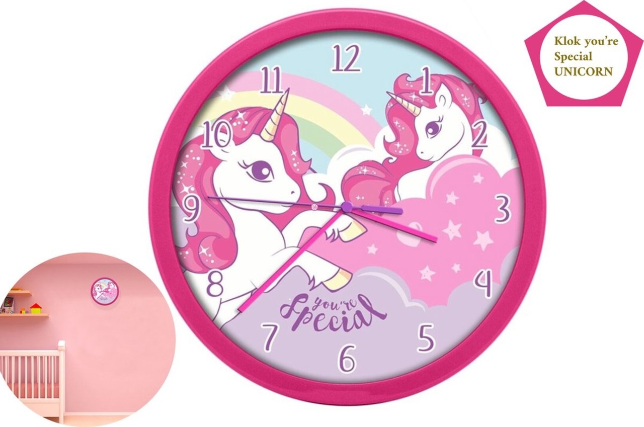 Unicorn Wandklok voor kinderen 25 cm - Unicorn You're Special Roze Unicorn Wandklok voor kinderen 25 cm - Unicorn You're Special Roze