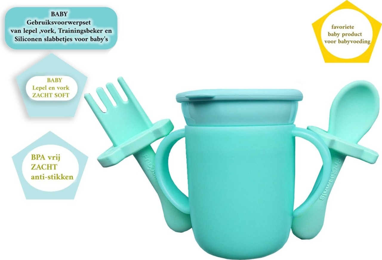 Merkloos Waterproof Silicon Bib with Bowl - Spoon and Fork Set - BPA-free Sippy Cup