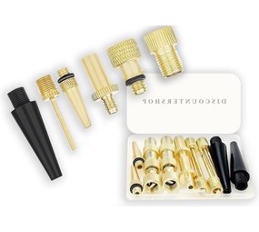 Discountershop Fietsventiel verschillend - Adapter set fietsventiel 14 stuks - Verloopnippels Fietspomp - 14 Stuks - Adapter Fietsventiel - Ballenpomp - Universeel Discountershop Fietsventiel verschillend - Adapter set fietsventiel 14 stuks - Verloopnippels Fietspomp - 14 Stuks - Adapter Fietsventiel - Ballenpomp - Universeel